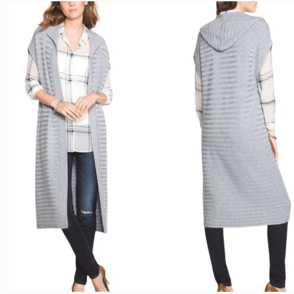 WHBM Sleeveless Hooded Duster Cardigan Vest Gray XS NWOT $100 - Picture 2 of 10